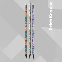 Карандаш чернографитный с ластиком ErichKrause "Flower", HB, грифель d=2.2 мм, пластик, трёхгранный в тубусе, микс
