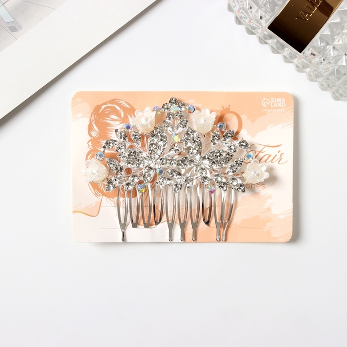 Гребень для волос "Сафьян" бабочки, 7х8 см, серебро