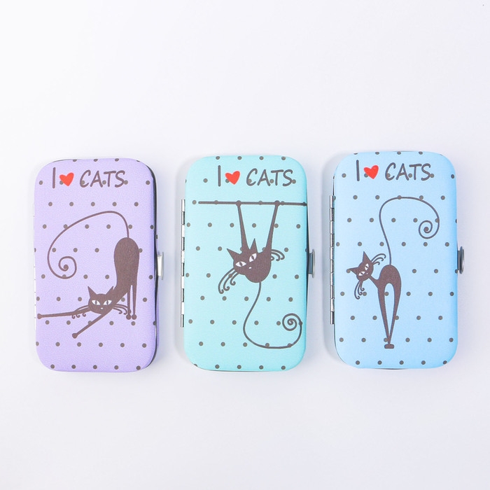 Набор маникюрный &laquo;Кошечки&raquo;, 6 предметов, в футляре, рисунок и цвет МИКС