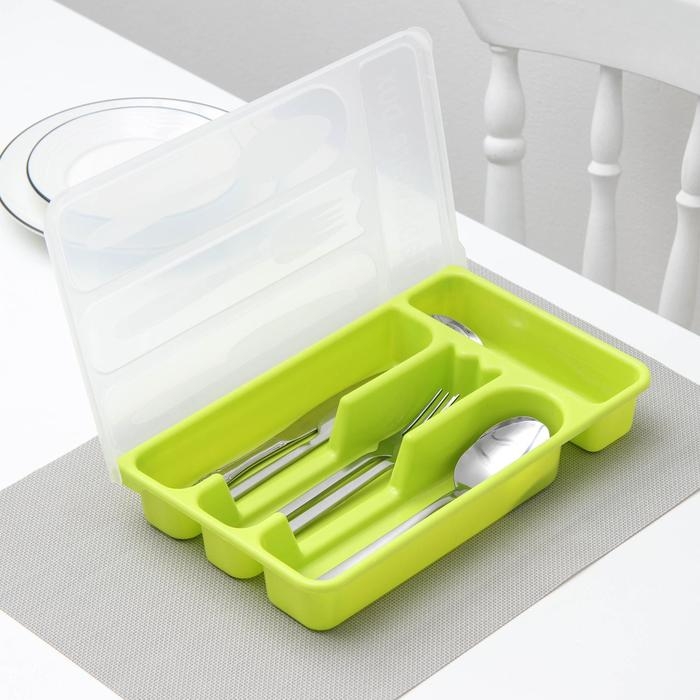 Лоток для столовых приборов с крышкой Доляна, 30&times;18&times;4,5 см, цвет МИКС