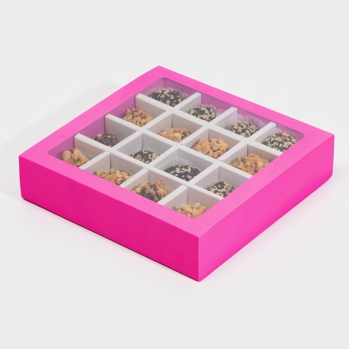 Коробка для конфет, кондитерская упаковка, 16 ячеек, &laquo;Фуксия&raquo; 17.7 х 17.7 х 3.8 см