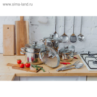 Кастрюля из нержавеющей стали Magistro Klimena, 4,6 л, крышка-дуршлаг, носик для слива, капсульное дно, индукция