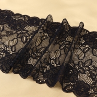 Кружевная эластичная ткань, 190 мм &times; 2,7 &plusmn; 0,5 м, цвет чёрный
