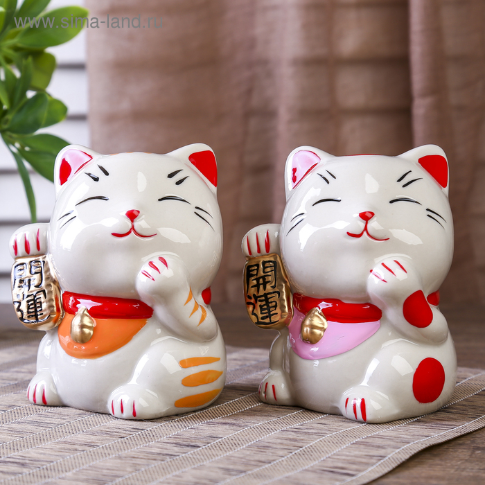 Копилка керамика "Манэки-нэко - иероглиф удача" МИКС 10х8,3х7,2 см
