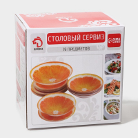 Набор тарелок стеклянных Доляна &laquo;Романтичный киви&raquo;, 19 предметов: 6 десертных тарелок, 6 обеденных тарелок, 6 мисок, салатник