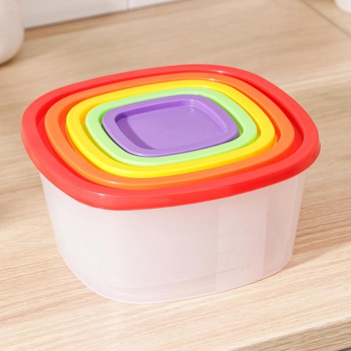 Набор пищевых контейнеров &laquo;BioFresh&raquo;, 5 шт: 0,23 л, 0,5 л, 0,9 л, 1,55 л, 2,65 л, прозрачные, крышки микс