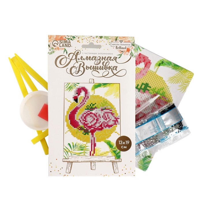 Алмазная мозаика с частичным заполнением на подставке &laquo;Фламинго&raquo;, 13 х 19 см, картон