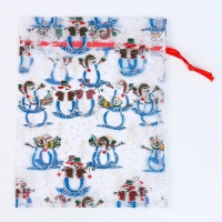 Новый год! Мешок подарочный &laquo;Снеговики на лыжах&raquo;, р. 25 &times; 32 см, органза