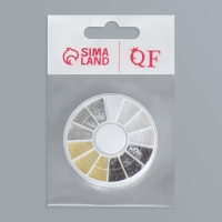 Бульонки для декора ногтей, d = 0,8 мм, 12 ячеек, цвет белый/чёрный/золотистый/серебристый