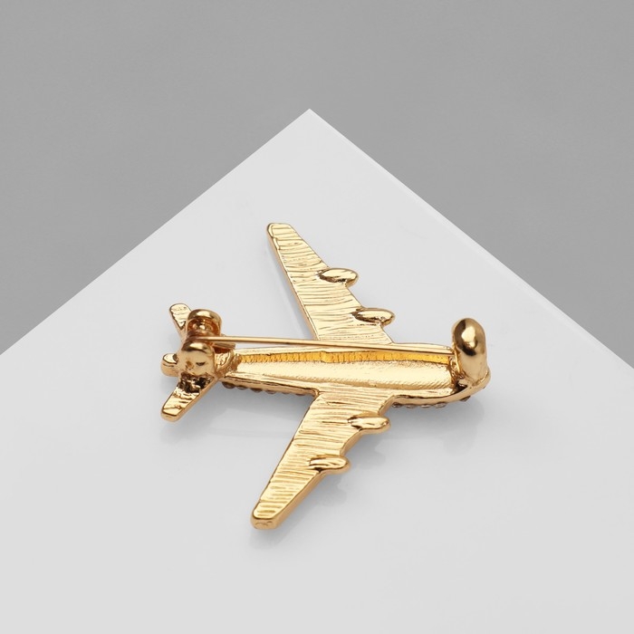 Брошь &laquo;Самолёт&raquo;, цвет белый в золоте