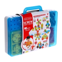 Конструктор в чемодане &laquo;Объёмная мозаика&raquo;, с электрическим шуруповертом, 40 моделей, 200 деталей