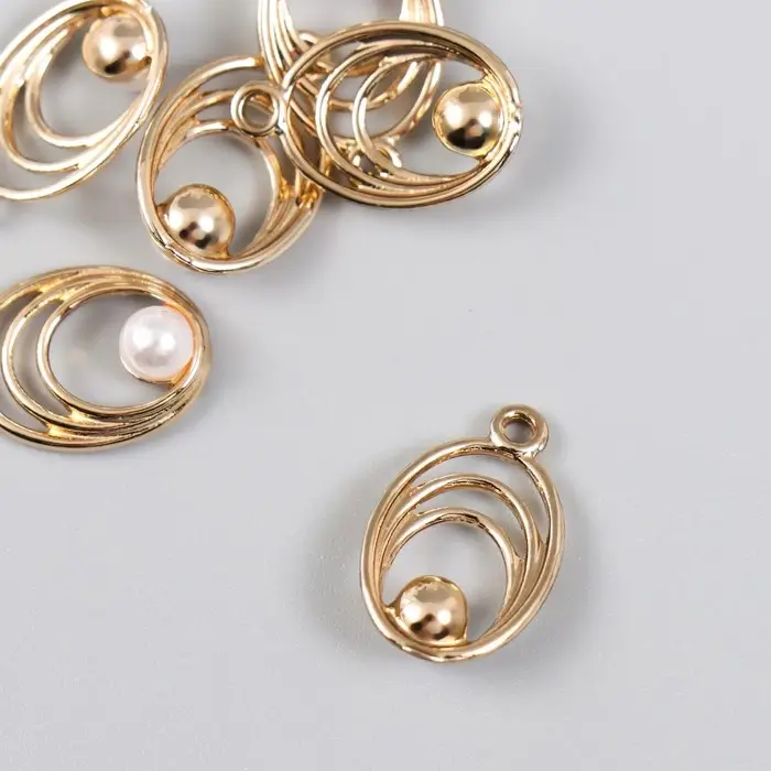 Декор для творчества металл, пластик "Овал с бусинкой" 1,2х2 см