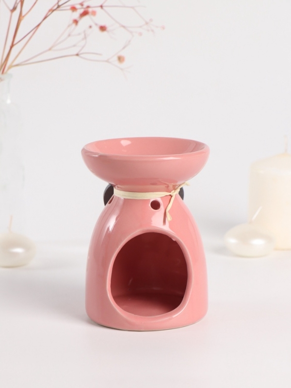 Аромалампа керамика "Резное сердце" розовая 8х8х11,2 см