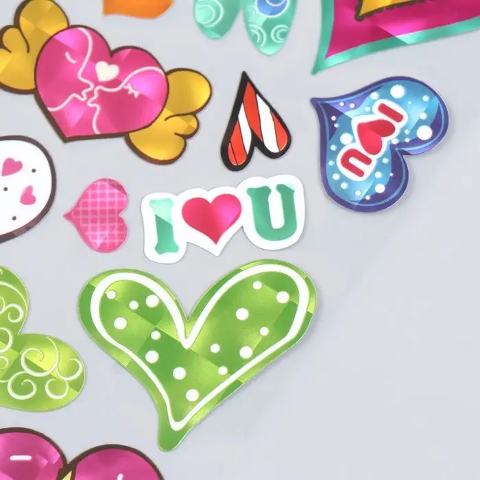 Наклейка пластик голография "Сердечки" 29х11 см