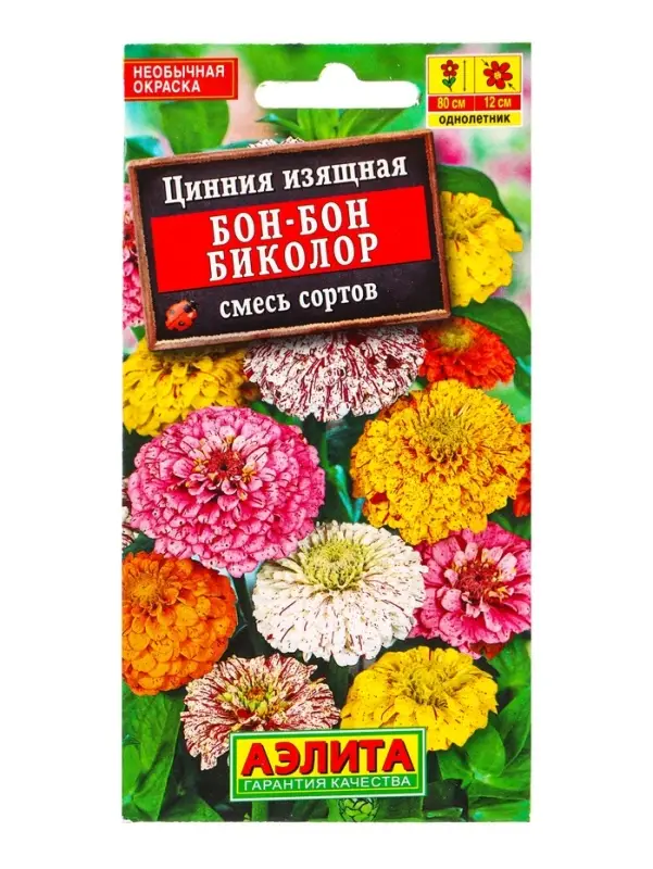 Семена цветов Цинния Бон-бон биколор, смесь сортов , Ц/П,0,3 г