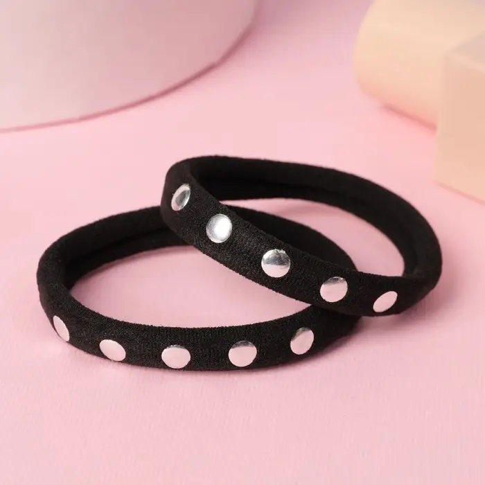 Резинка для волос "Аманда" (набор 4 шт) круг, 4,5 см, чёрный