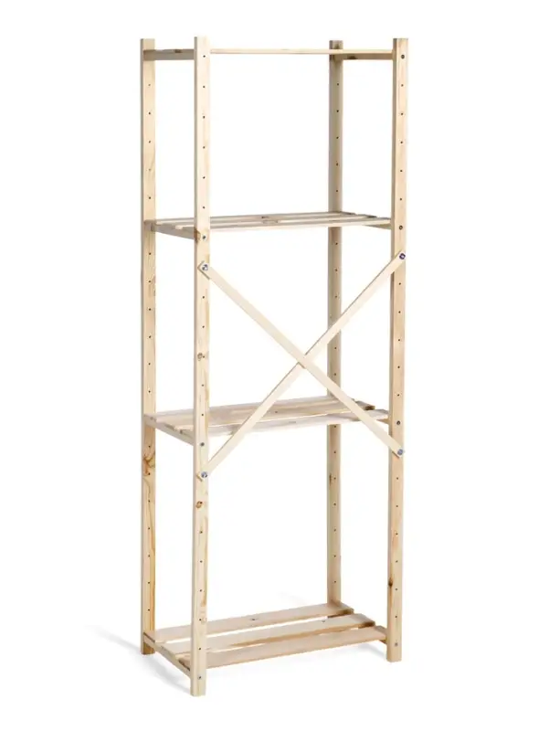 Стеллаж деревянный, 4 полки, 140&times;50&times;28 см, напольный, с регулируемыми полками