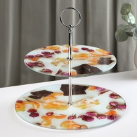 Фруктовница стеклянная 2-х ярусная Доляна &laquo;Фруктовый лёд&raquo;, d=25/20 см ㅤ