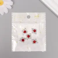 Декор для творчества металл, стразы "Сердце" серебро, красный 1,5х1,8х0,6 см