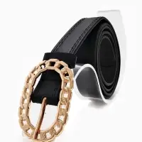 Ремень жен 04-01-01-01, Июнь2503, 2,5*0,3*110 см, без винта, пряж золото, 1 прокол, черный   1090312