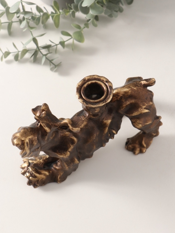 Подсвечник полистоун на 1 свечу "Шарж. Терьер" под бронзу 20х10х14,5 см