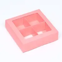 Коробка для 4 конфеты, розовый, 12.5&times;12.5&times;3.5 см