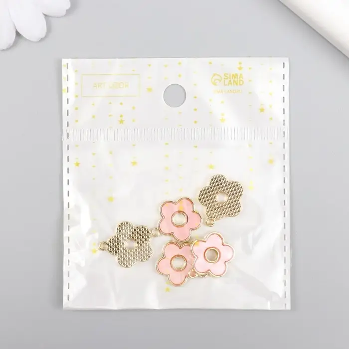 Декор для творчества металл, акрил "Розовый цветочек" золото 0,2х1,6х1,7 см