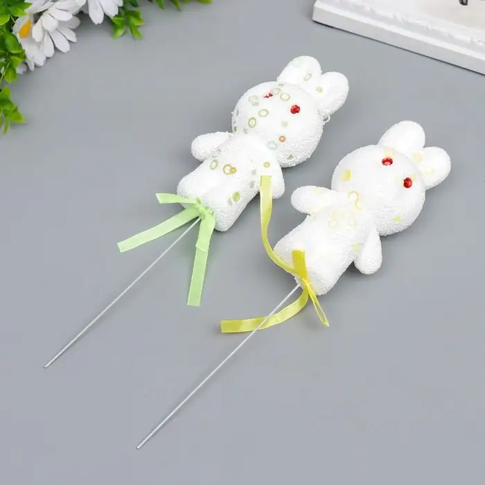 Набор топперов для украшения &laquo;Зайчата: посыпка, кружочки&raquo;, 2 шт., жёлтый, зелёный, 12 см