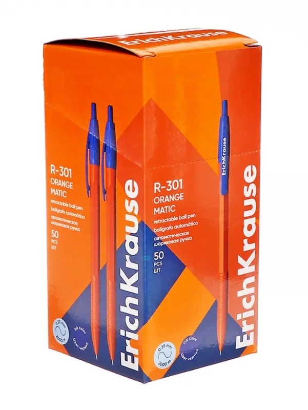 Ручка шариковая ErichKrause. R-301 Matic Orange, автоматическая, синий стержень, узел 0.7 мм