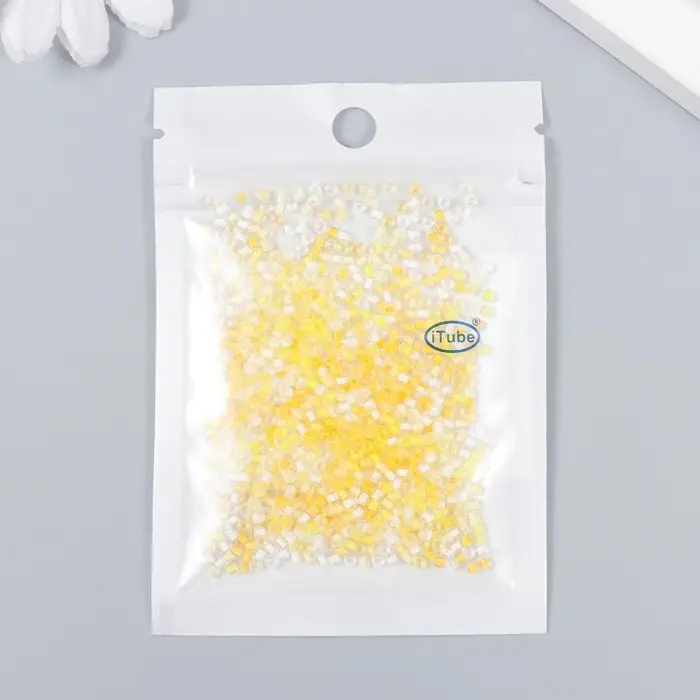 Бисер стекло 12/0 "Прозрачный. Цветная серединка. Жёлтый" 10 гр