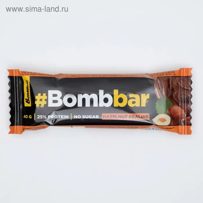 Протеиновый батончик Bombbar в шоколаде, фундучное пралине, спортивное питание, 40 г