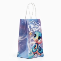 Пакет подарочный новогодний &laquo;Сказочный&raquo;, змея, белый крафт, 12 х 21 х 9 см