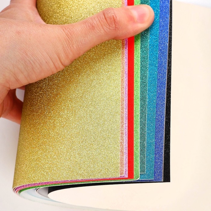 Картон цветной с блёстками, А4, 10 листов, 10 цветов, немелованный, односторонний, в пакете, 250 г/м&sup2;, Смешарики