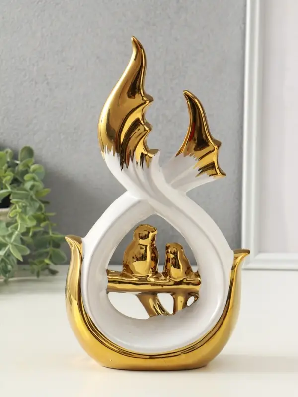 Сувенир керамика "Две птички на ветке" белый с золотом 7х15,5х29,5 см