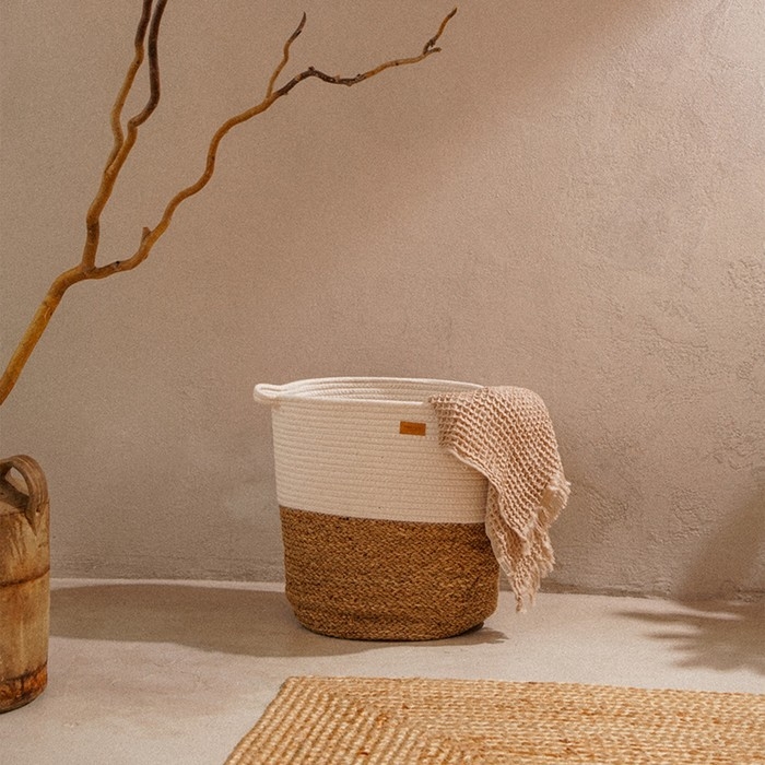 Корзина для белья плетеная круглая SL Home Orden, хлопок, гиацинт, 35&times;40 см