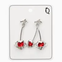 Серьги "Сердечная вишня", цвет красный в серебре