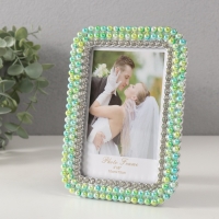 Фоторамка пластик 10х15 см "Зелёно-голубой жемчуг стразы" закруглённые углы 1,8х12,5х17,5 см   10527