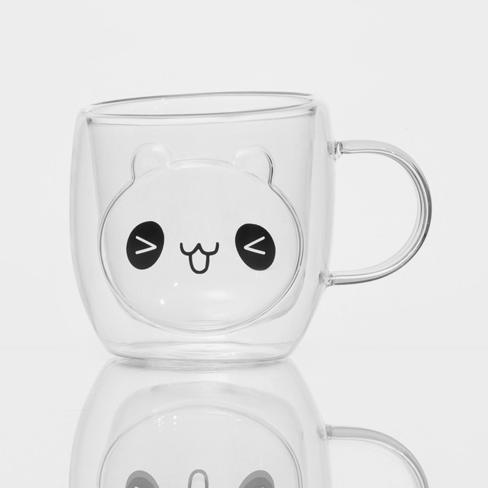 Кружка стеклянная с двойными стенками &laquo;Панда&raquo;, 300 мл