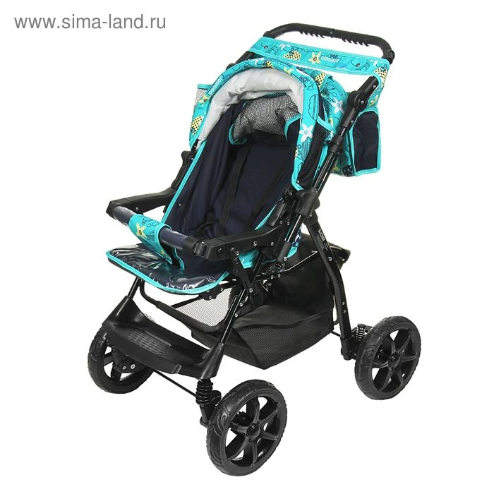 Коляска-трансформер &laquo;Гном&raquo;, пластиковые колёса, оттенки бирюзового, рисунок МИКС