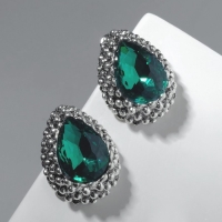 Серьги со стразами &laquo;Морское сияние&raquo;, цвет изумрудный в чернёном серебре