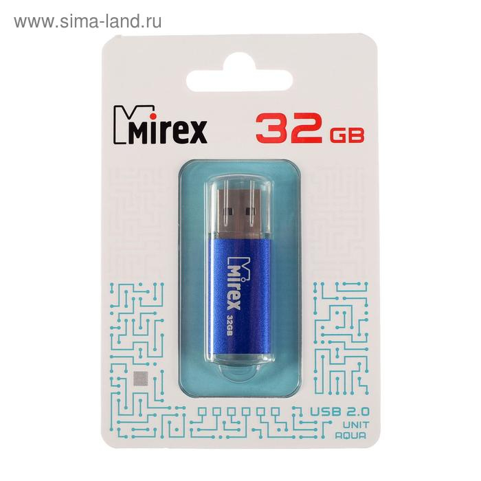 Флешка Mirex UNIT AQUA, 32 Гб, USB2.0, чт до 25 Мб/с, зап до 15 Мб/с, синяя