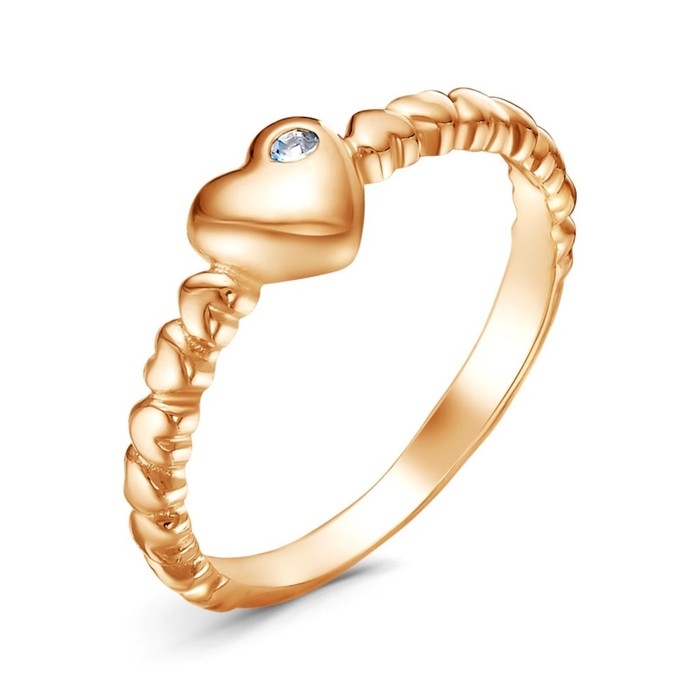 Кольцо &laquo;Сердца&raquo;, розовое золочение, цвет белый, 16,5 размер