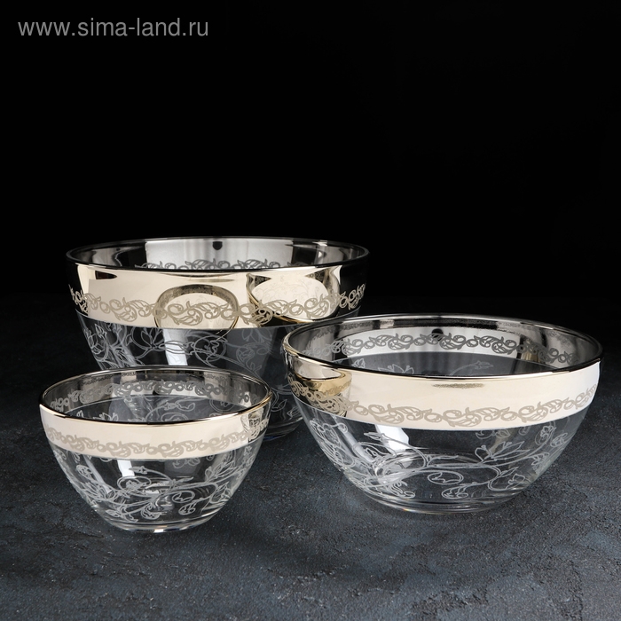 Набор салатников &laquo;Флора&raquo;, 3 предмета: 0,25 л, 0,8 л, 1,75 л, с гравировкой, цвет напыления золотой