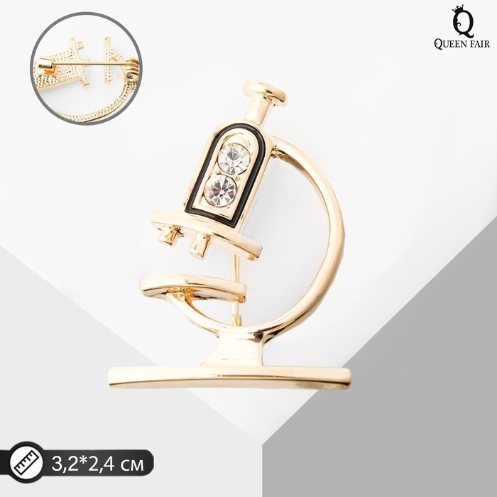 Брошь &laquo;Микроскоп&raquo;, цвет чёрно-белый в золоте