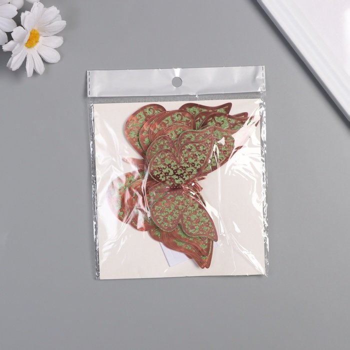 Наклейка бумага, пластик "Цветочные зелёные бабочки" блёстки набор 12 шт 12 см, 10 см 8 см   1052425