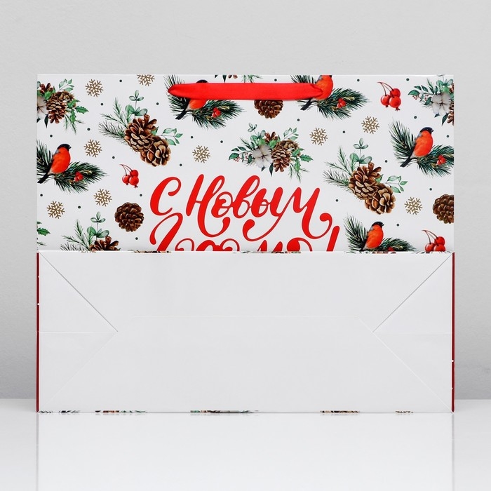 Новый год. Пакет ламинированный горизонтальный "Снегири",49 х 40 х 19 см.