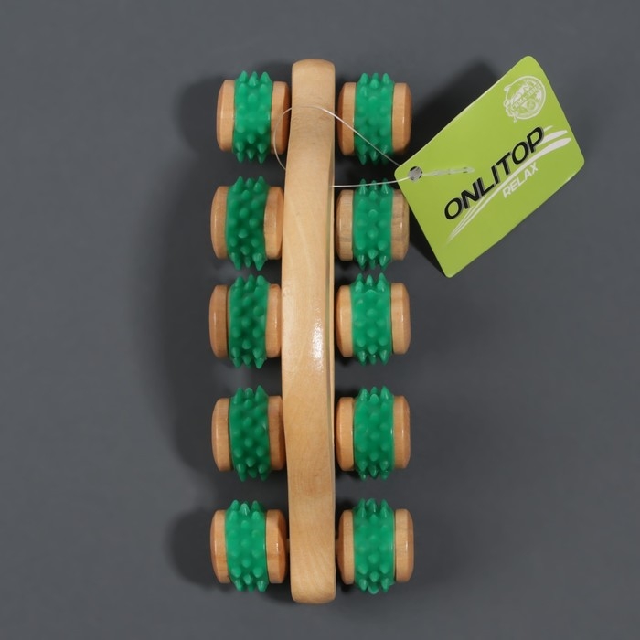 Массажёр с шипами &laquo;Гусеница&raquo;, 18 &times; 6 &times; 7 см, универсальный, с ручкой, 10 колёс, цвет МИКС