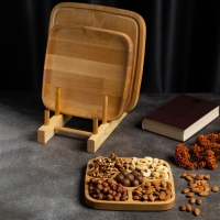 Подарочный набор деревянной посуды Adelica &laquo;Мечта хозяйки&raquo;, доска разделочная d=28 см, блюдо для подачи d=24 см, менажница d=20 см, подставка, берёза