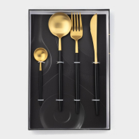 Столовые приборы из нержавеющей стали Magistro &laquo;Фолк&raquo;, 4 предмета, цвет металла золотой, чёрные ручки