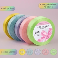 Набор атласных лент &laquo;Нежный&raquo;, 5 шт, размер 1 ленты: 20 мм &times; 23 &plusmn; 1 м